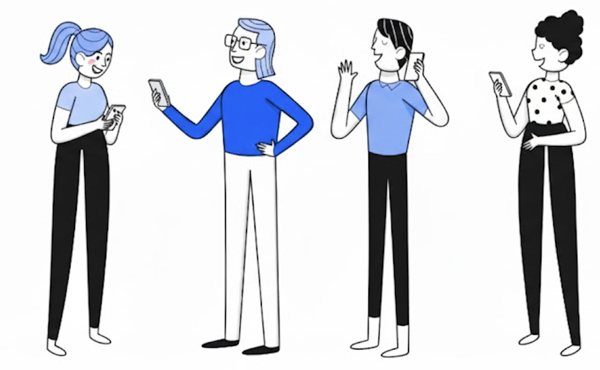 People happily using their phones